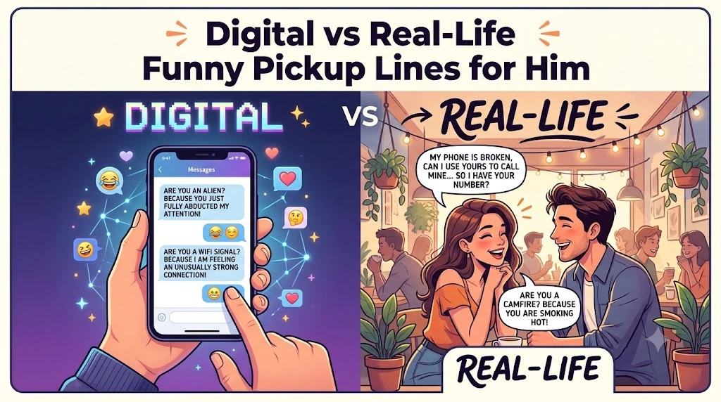 Digital vs Real-Life Funny Pickup Lines for Him